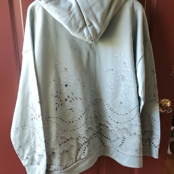 Mint Green Oversized Embellished Floral Hoodie - Picture 5 of 9